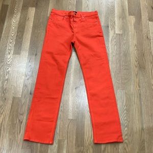 Etro Women’s Orange Barbara Paisley Embroidered Denim Italian Straight Leg Jeans